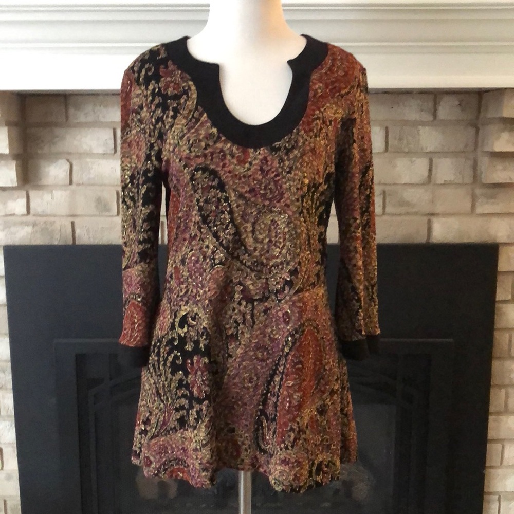 MSK Earth Tone Horseshoe Neck 3/4 Sleeve Tunic size Medium